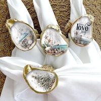 Chinoiserie Pumpkin Oyster Shell Napkin Rings: Gilded Decoupage Gift ...