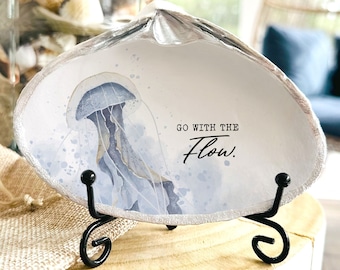 Jellyfish Ring Dish: Blue Watercolor Seashell Art, Beach Wedding Favor