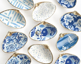 Decoupage Clam Shell Ring Dish: Beach Coastal Decor, Bridal Favor