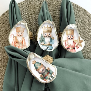 Nutcracker Oyster Shell Napkin Rings: Coastal Christmas Table Decor