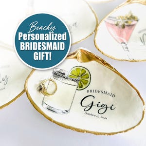 Cocktail Clam Shell Ring Dish, Bridesmaid Favors, Beach Wedding Bridal Proposal Gifts, Oyster Wedding Jewelry Holder