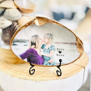 Custom Photo Clam Shell Art: Mother Daughter Gift, Beach Decor
