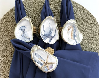 Oyster Shell Jute Napkin Rings: Coastal Sealife Beach Table Decor