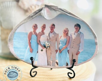 Custom Wedding Photo Seashell Art, Anniversary Gift