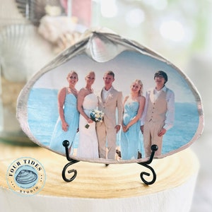 Wedding Photo In Shell, Engagement Gift For Couple, 1 Year Wedding Anniversary Gift, Beach Wedding Display, Wedding Ring Dish, Beach Wedding
