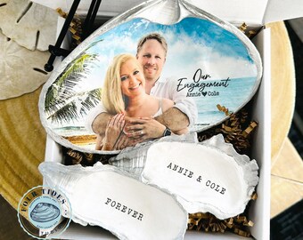 Personalized Engagement Photo Shell Gift Set: Custom Wedding Photo Display