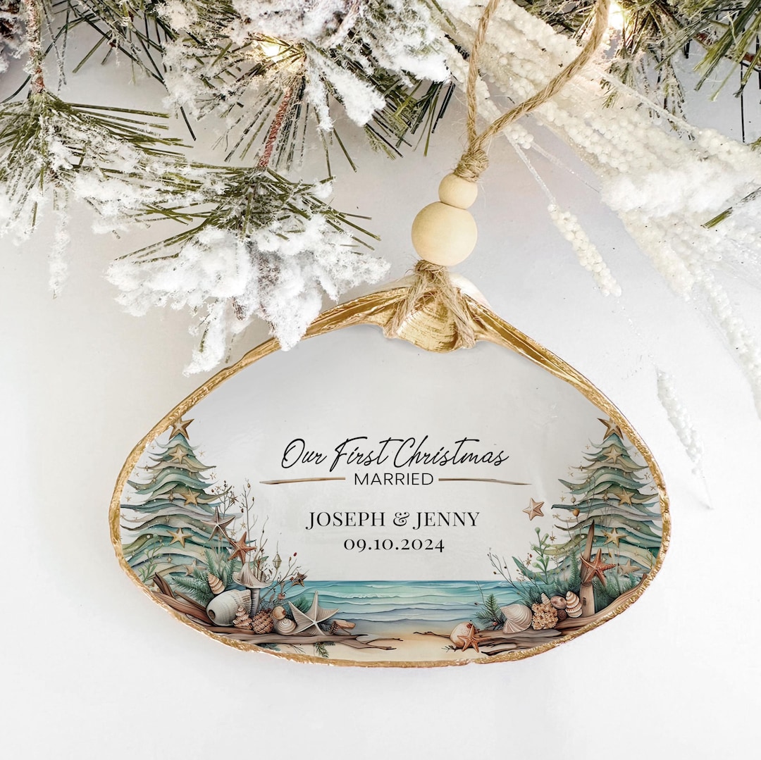 Shell Married First Christmas Married Christmas Ornament in a Shell, Couples First ...