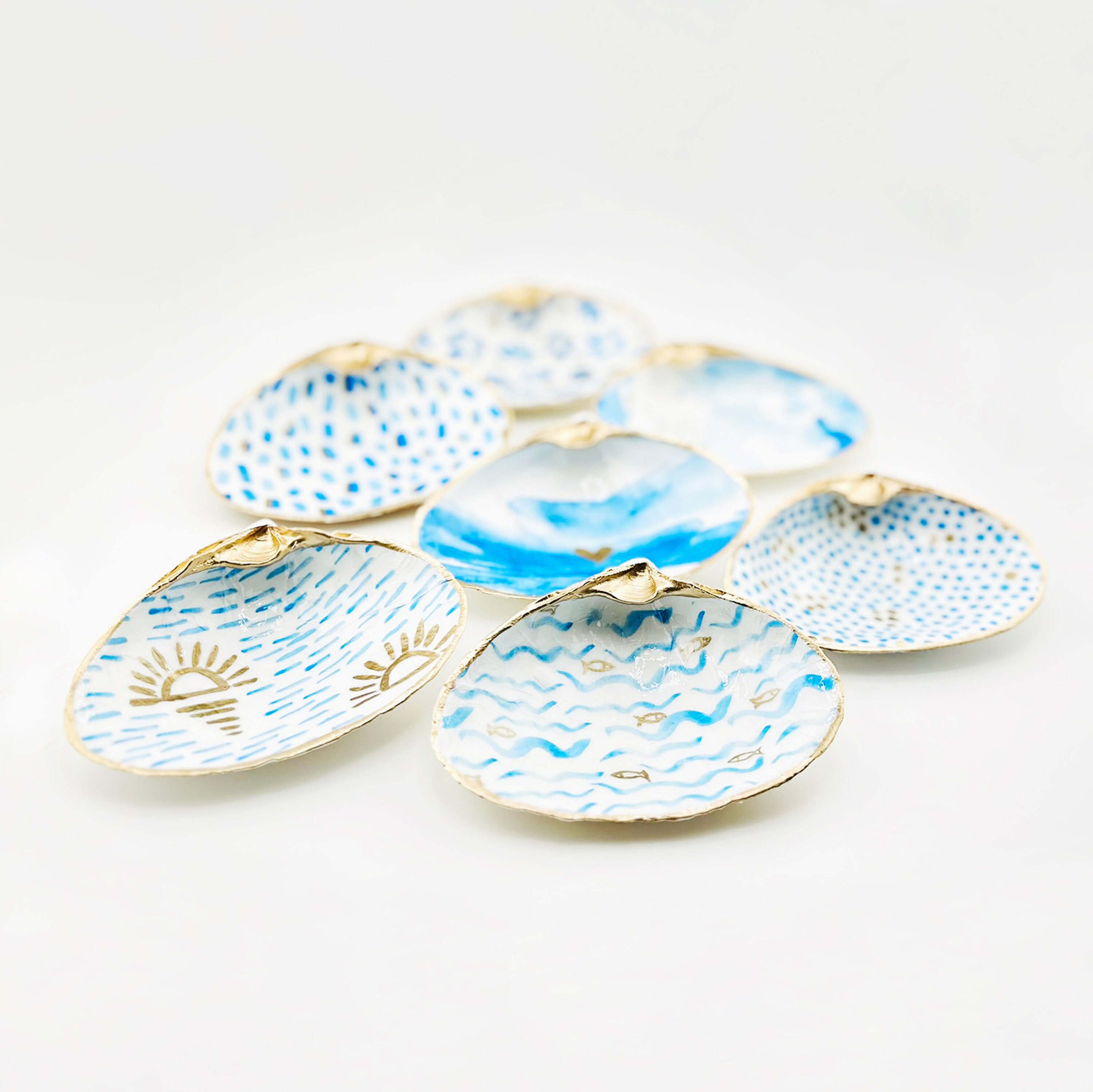 Handcrafted Clam Shell Ring Dish: Blue, White & Gold Coastal Decor - Etsy