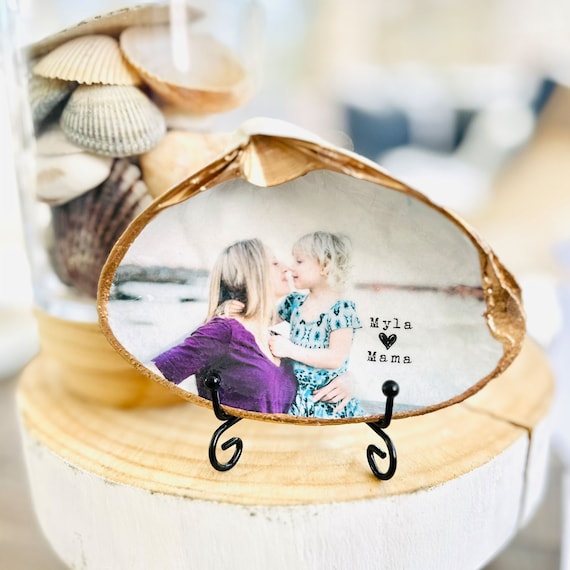 Custom Photo Clam Shell Art: Mother Daughter Gift, Beach Decor