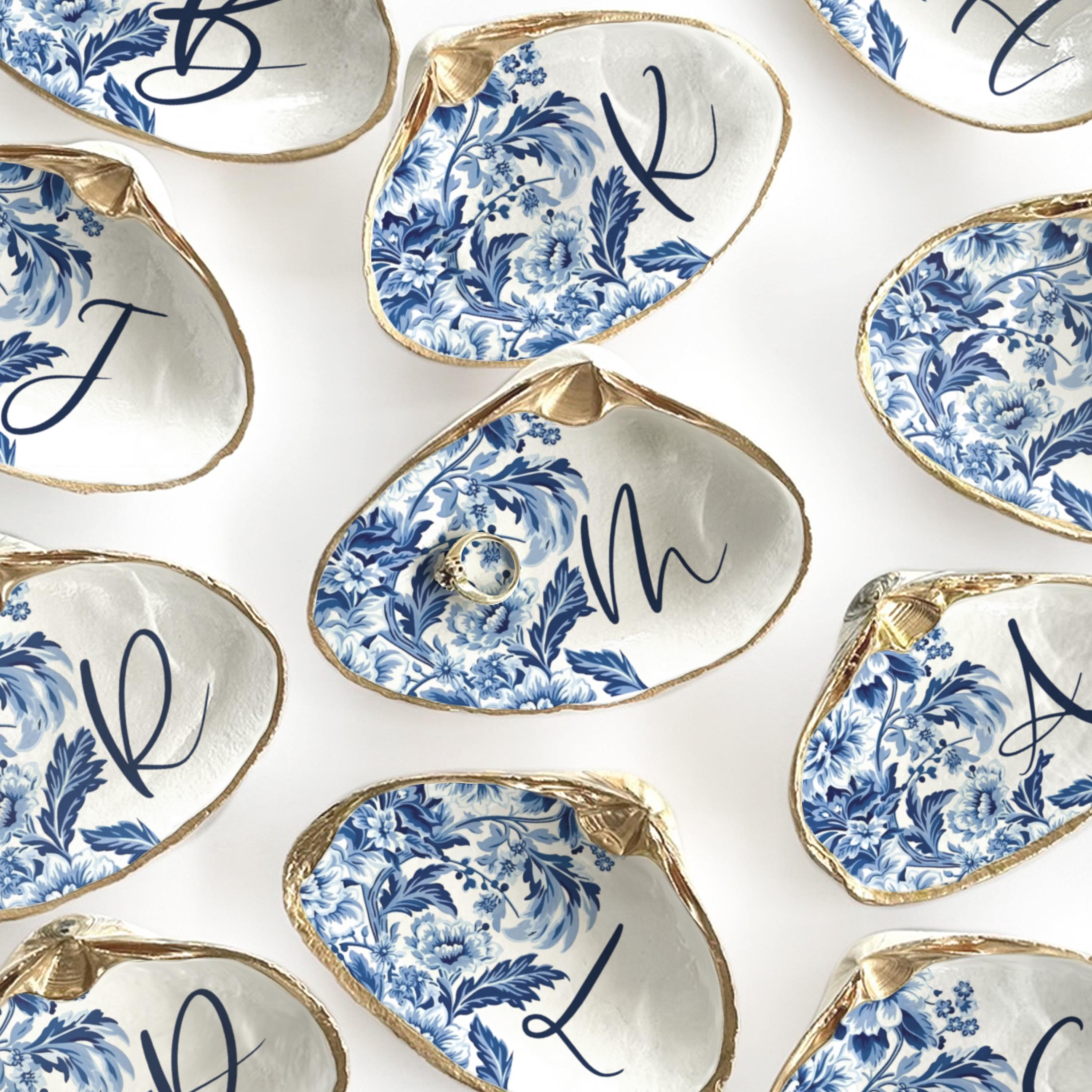 Monogram Clam Shell Ring Dish: Chinoiserie Bridal Party Gift