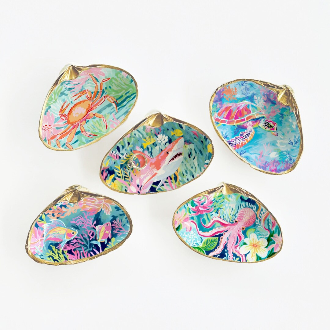 Tropical Sea Animal Clam Shell Ring Dish, Shell Jewelry Holder, Beach ...