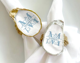 Personalized Monogram Oyster Shell Jute Napkin Rings: Coastal Beach Decor