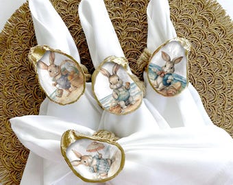 Easter Oyster Shell Napkin Rings: Beach Bunny Jute Coastal Table Decor