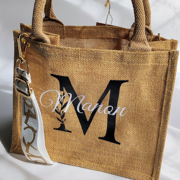 Sac prénom personnalisé, sac jute prénom, sac jute prénom personnalisé noir et blanc, cadeau amie, cadeau femme personnalisé, cadeau maman