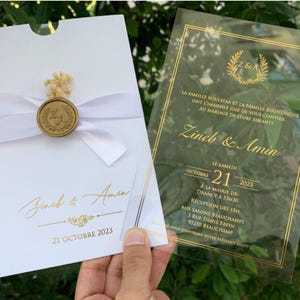 Wedding invitation white envelope Acrylic invitation Gold foil Bridal shower Gold foil printing transparent invitation