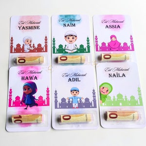 Carte cadeau Eid avec encoche pour billet, money card, cadeau enfants Eid, carte cadeau personnalisée, Eid, Eid mubarak, Aid
