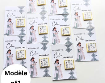 Carte chocolat bienvenue personnalisée, carte de bienvenue mariage, évènement henna day, cadeau invité, carte de remerciement, henna party