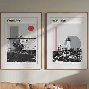Pôster da Bretanha com motivo de barco, impressão digital, download instantâneo, mar, feriado