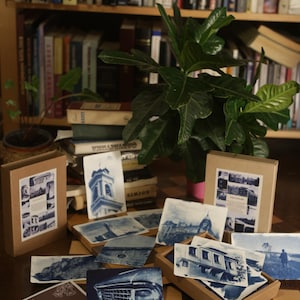 Set 13: Einzigartige Handgefertigte Cyanotypie-Grußkarten Set von 12 Stück in einer Schubladenbox / ZERO WASTE