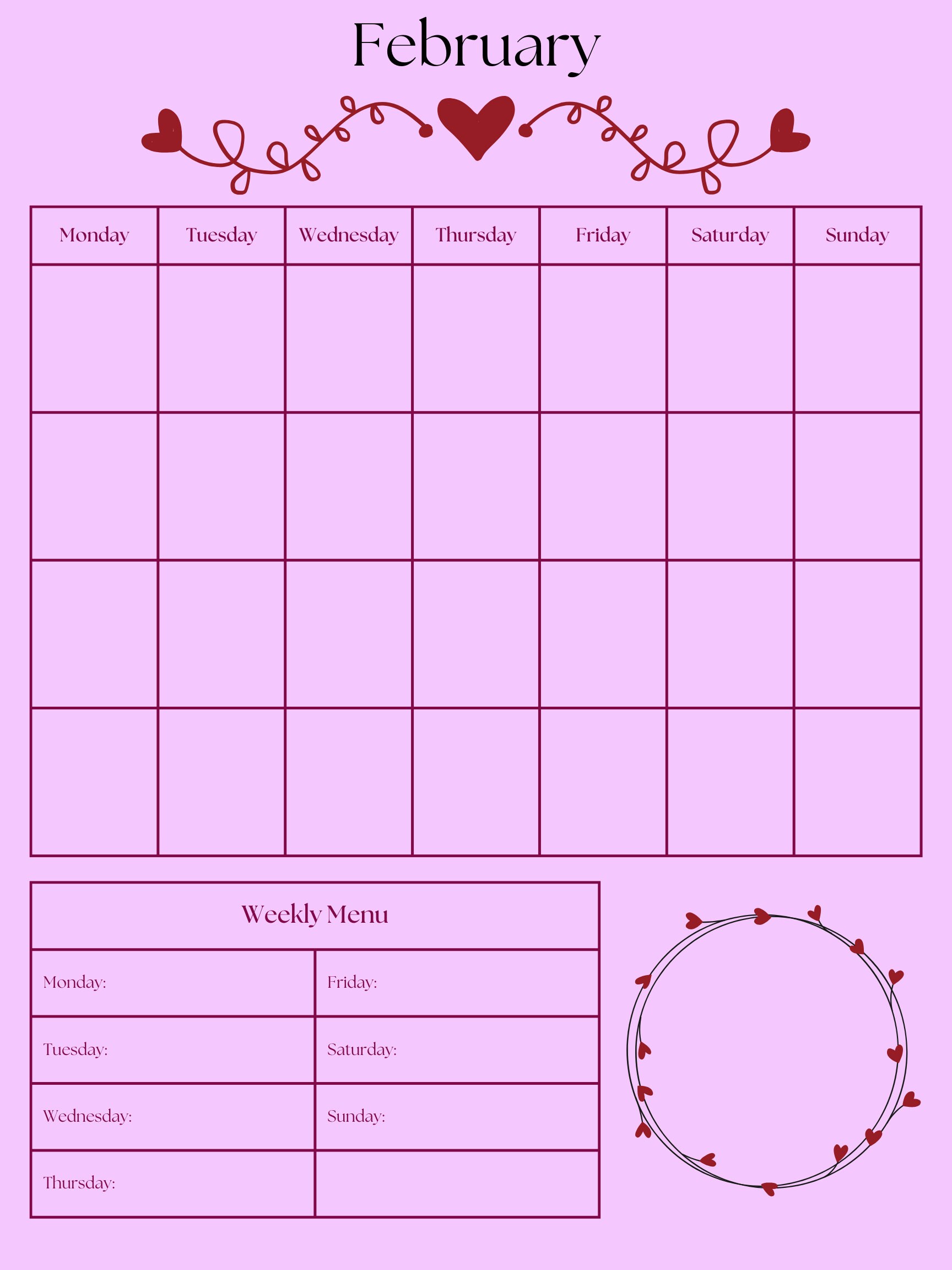 February Calendar Template - Etsy