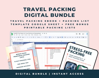 Travel Packing List Bundle | Editable Packing List Template | Packing Tips Ebook | Printable Packing Lists