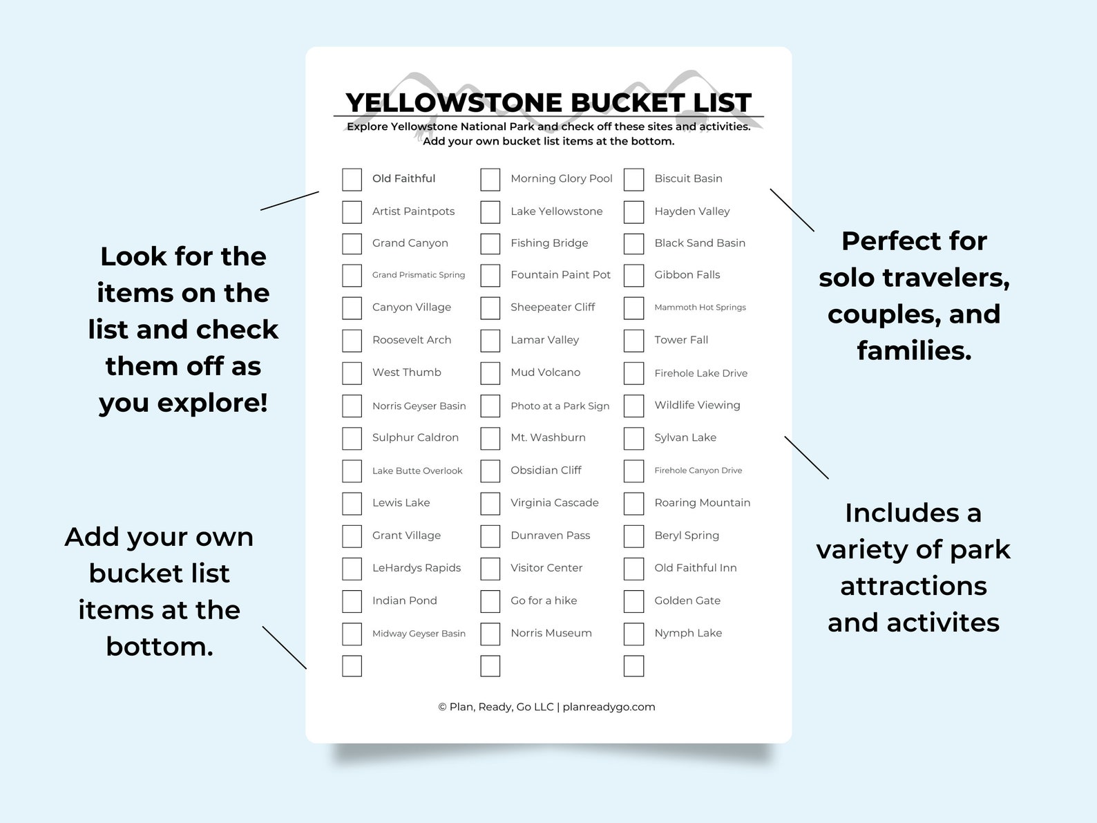 Printable Yellowstone Bucket List | Travel Bucket List | National Park ...
