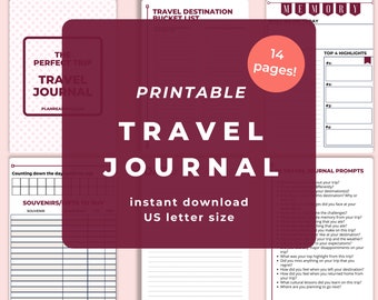 Travel Journal Printable, Travel Diary PDF, Digital Travel Journal, Travel Notebook Journal Prompts
