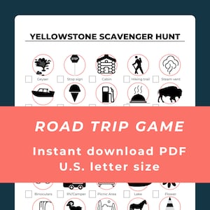 Printable Yellowstone National Park Scavenger Hunt | Printable Travel Game | US Letter Size Travel Printable PDF