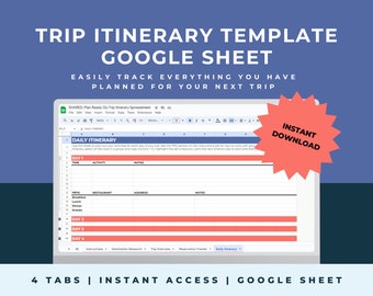 Travel Itinerary Template Google Sheet, Digital Trip Planner, Editable Template