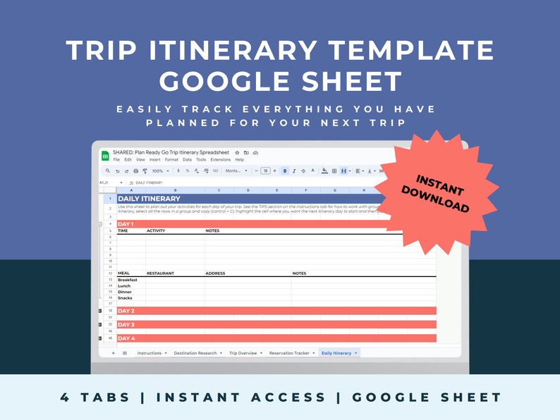 Travel Itinerary Template Google Sheet, Digital Trip Planner, Editable Travel Itinerary Template Google Sheet, Digital Trip Planner, Editable