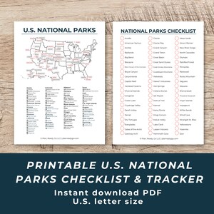 National Parks Tracker | Printable National Parks Checklist | US Letter Size Travel Printable PDF