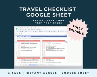 Travel Checklist Template Google Sheet, Digital Travel Planner, Editable Checklist, Vacation Checklist