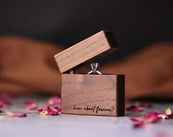 Caja de anillo de propuesta, caja de anillo de compromiso delgada personalizada, caja de anillo de compromiso de boda, caja de anillo único de nogal de propuesta personalizada