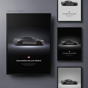Dodge Challenger SRT Hellcat Redeye - Poster per auto / Stampa artistica da parete per auto / Regalo per amanti delle auto / Decorazione murale per bambini, cameretta dei ragazzi, ufficio domestico