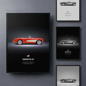 Chevrolet Corvette C1 &#39;56 - Car Poster Print | Automotive Wall Art | Car Lover Gift | Wall Art for Boys Room, Home Office