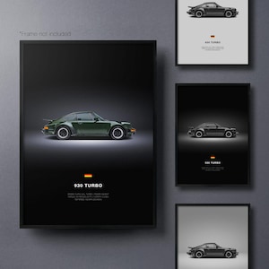 Porsche 911 Turbo (930) - Póster de coche / Arte mural automotriz / Regalo para amantes de los coches / Arte mural para niños, habitación de niños y oficina en casa