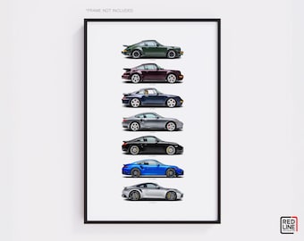 Porsche 911 Turbo Generations - Car Poster Print | Automotive Wall Art | Car Lover Gift | Wall Art for Kids, Boys Room, Home Office
