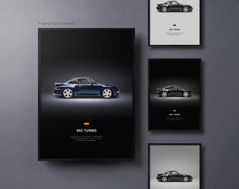 Porsche 911 Turbo (993) - Auto Poster Druck | Automobiles Wandbild | Auto-Liebhaber Geschenk | Wandkunst für Kinderzimmer, Jungenzimmer, Home Office