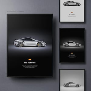 Porsche 911 Turbo S (992) - Póster de coche / Arte mural automotriz / Regalo para amantes de los coches / Arte mural para niños, habitación de niños y oficina en casa