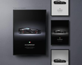 Ferrari 812 Superfast - Auto Poster Druck | Automobiles Wandbild | Auto-Liebhaber Geschenk | Wandkunst für Kinderzimmer, Jungenzimmer, Home Office
