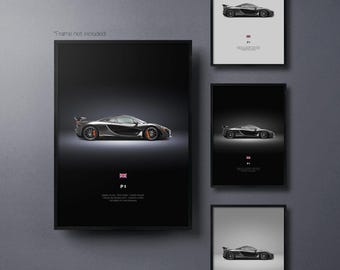 McLaren P1 - Auto Poster Druck | Automobiles Wandbild | Auto-Liebhaber Geschenk | Wandkunst für Kinderzimmer, Jungenzimmer, Home Office