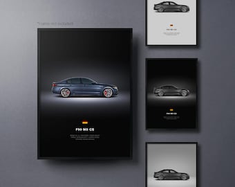 BMW F90 M5 CS - Auto Poster Druck | Automobiles Wandbild | Auto-Liebhaber Geschenk | Wandkunst für Kinderzimmer, Jungenzimmer, Home Office