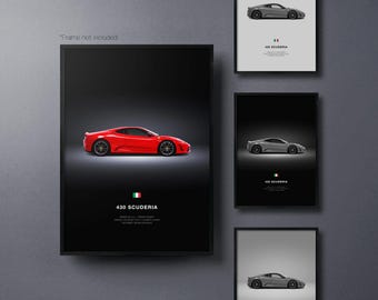 Ferrari 430 Scuderia - Auto Poster Druck | Automobiles Wandbild | Auto-Liebhaber Geschenk | Wandkunst für Kinderzimmer, Jungenzimmer, Home Office