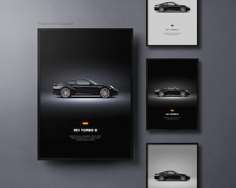 Porsche 911 Turbo S (991) - Auto Poster Druck | Automobiles Wandbild | Auto-Liebhaber Geschenk | Wandkunst für Kinderzimmer, Jungenzimmer, Home Office