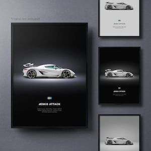 Koenigsegg Jesko Attack - Poster auto / Arte murale automobilistica / Regalo per amanti delle auto / Arte murale per bambini, cameretta dei ragazzi, ufficio a casa