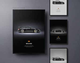 Porsche 911GT3 (997.2) - Auto Poster Druck | Automobiles Wandbild | Auto-Liebhaber Geschenk | Wandkunst für Kinderzimmer, Jungenzimmer, Home Office