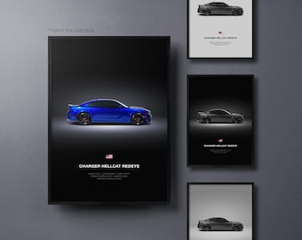 Dodge Ladegerät SRT Hellcat Redeye 2021 - Auto Poster Druck | Automobiles Wandbild | Auto-Liebhaber Geschenk | Wandkunst für Jungen Zimmer, Home Office