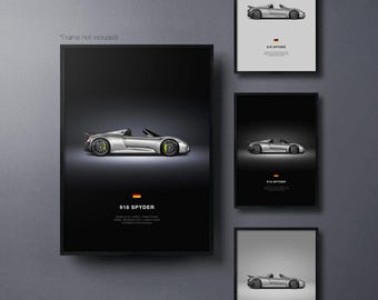 Porsche 918 Spider - Auto Poster Druck | Automobiles Wandbild | Auto-Liebhaber Geschenk | Wandkunst für Kinderzimmer, Jungenzimmer, Home Office