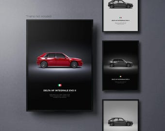 Lancia Delta HERZ INTERALE Evo II - Auto Poster Druck | Automobiles Wandbild | Auto-Liebhaber Geschenk | Wandkunst für Kinderzimmer, Jungenzimmer, Home Office