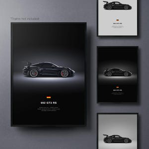 Póster de coche Porsche 911 GT3 RS (992) / Arte mural automotriz / Regalo para amantes de los automóviles / Arte mural para niños, habitación de niños, oficina en casa
